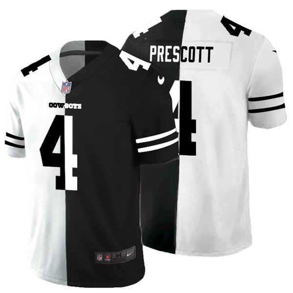 Men's Dallas Cowboys #4 Dak Prescott Black & White NFL Split 2020 Stitched Jersey Men's Dallas Cowboys #4 Dak Prescott Black & White NFL Split 2020 Stitched Jersey